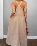 Women Solid Cotton and Linen Slip Dress