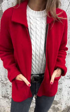 Women's Lapel Solid Color Zipper Jacket