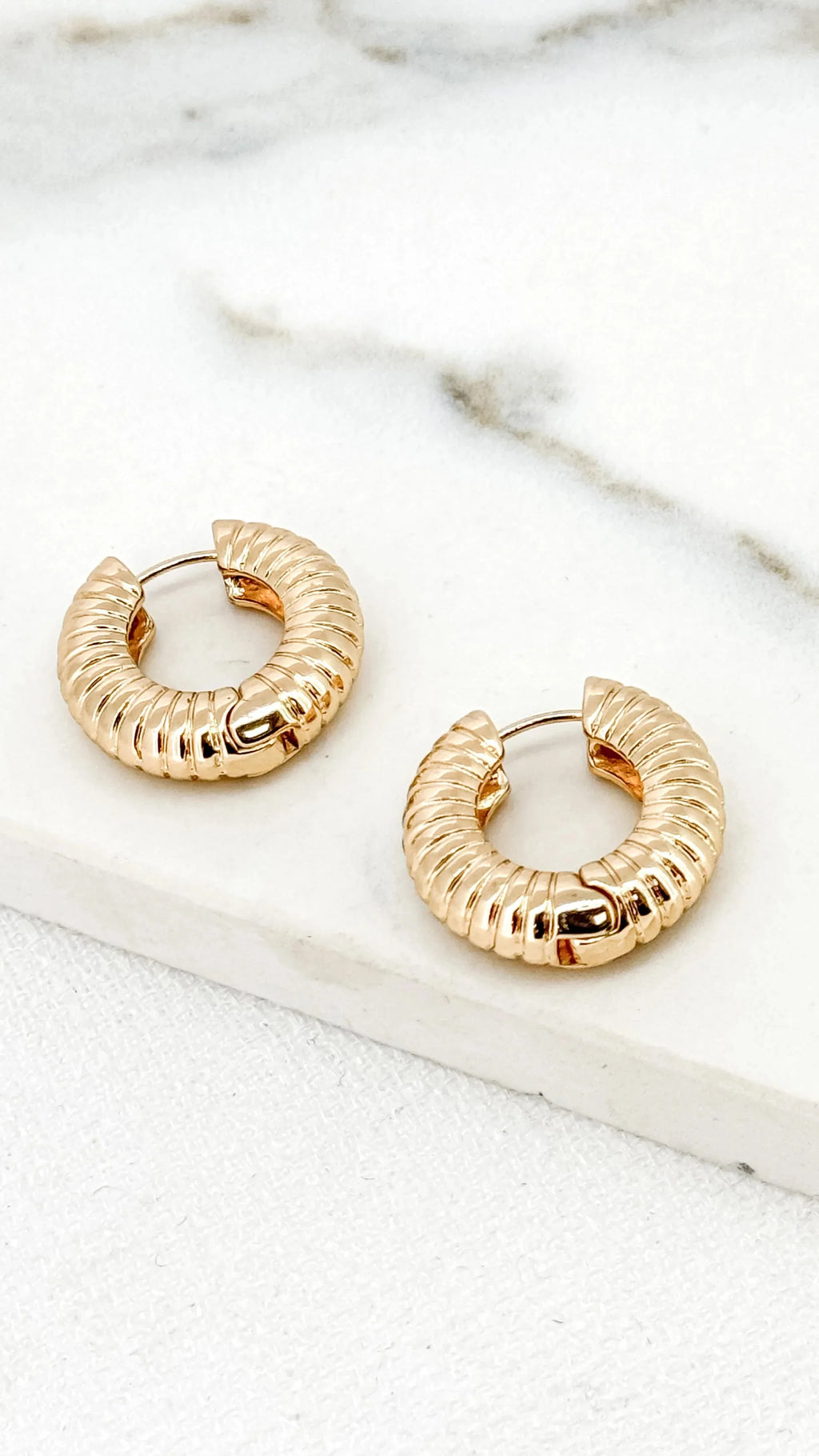 Gold Ribbed Chunky Hoops